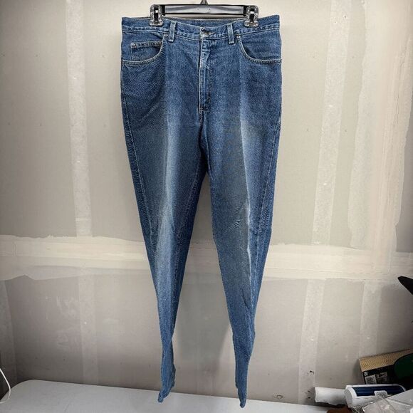 Lands End Jeans Mens 34x32 Blue Straight Leg Denim Faded Square Rigger Loose - Picture 1 of 5